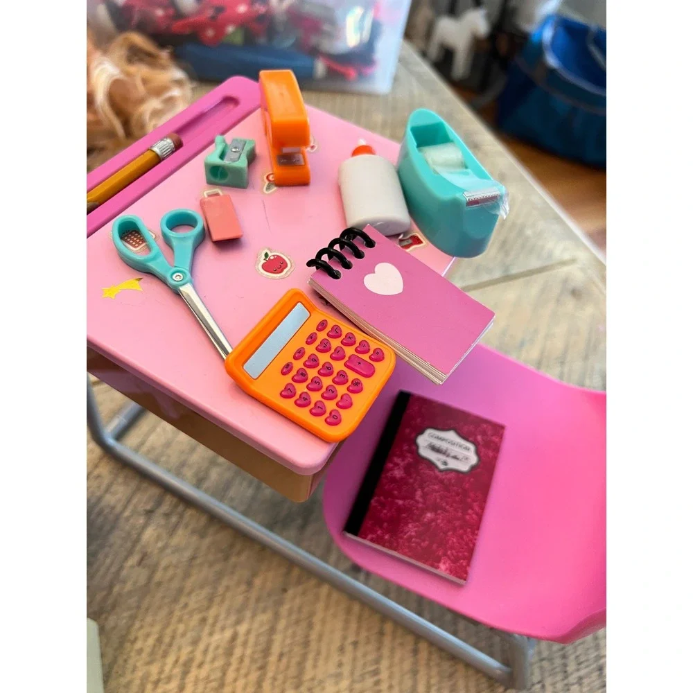 Our Generation Doll School Classroom Desks Chairs Rolling Art Cart & Supplies